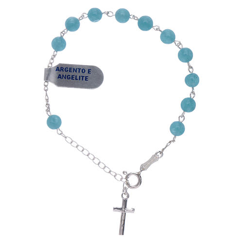 Bracelet with cross charm and 6 mm angelite beads 1