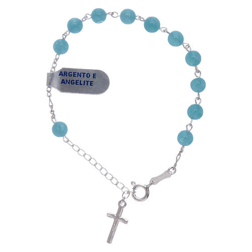 Bracelet with cross charm and 6 mm angelite beads 2