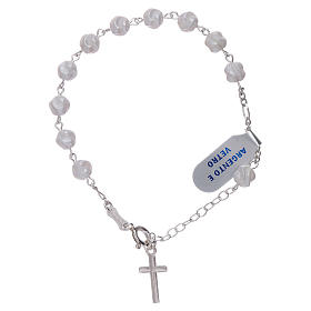 Bracciale con dettagli e croce argento 925 sfere 6 mm in vetro torchon