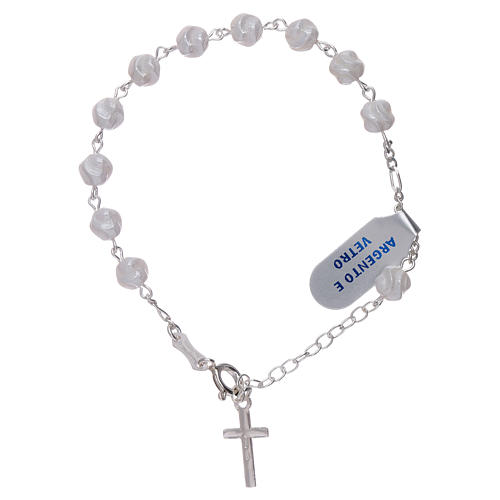 Bracciale con dettagli e croce argento 925 sfere 6 mm in vetro torchon 2