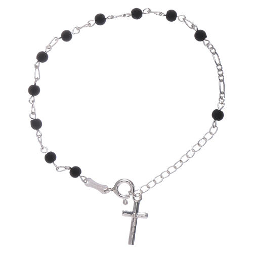 Bracelet with cross charm and 4 mm lava stone beads 1