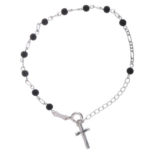 Bracelet with cross charm and 4 mm lava stone beads 2