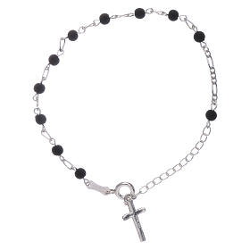 Bracciale croce argento 925 pallina lava vulcanica 4 mm