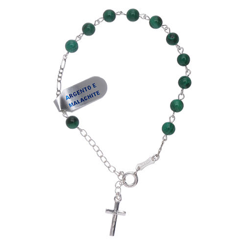 Bracelet with cross charm and 5 mm malachite beads 1