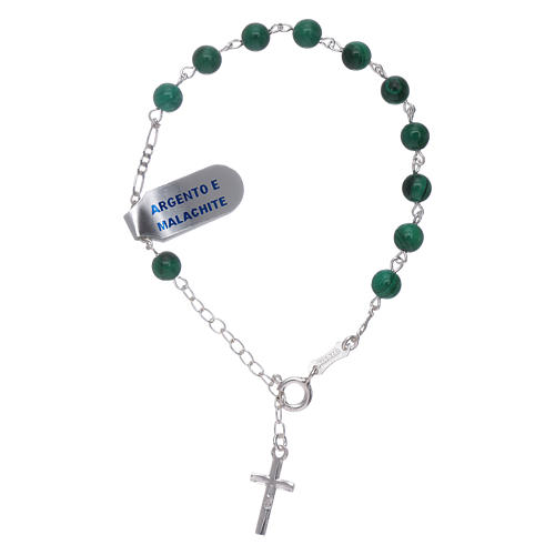 Bracelet with cross charm and 5 mm malachite beads 2