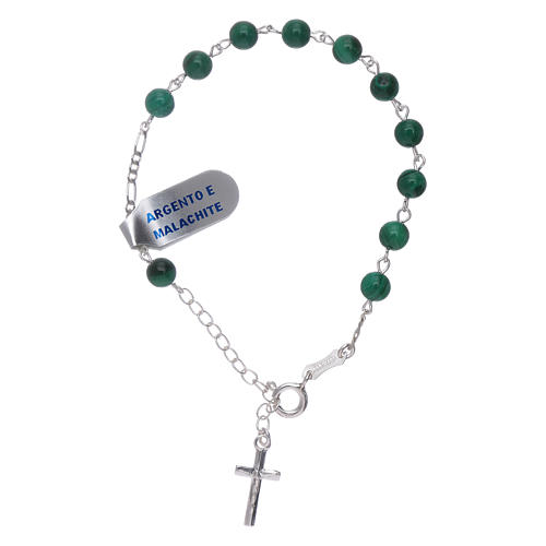 Bracelet grains 5,5 mm en malachite avec croix et détails argent 925 1