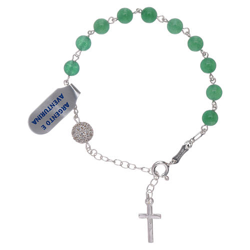 Bracciale sfere 6 mm avventurina croce e dettagli argento 925 pater zirconi bianco 2
