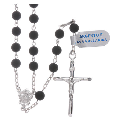 Lava beads rosary in sterling silver, 6mm 1