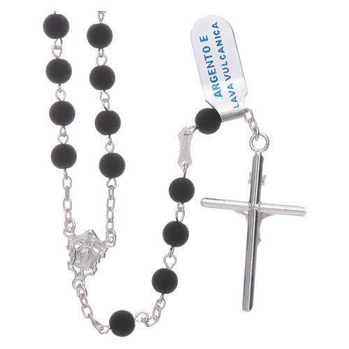 Lava beads rosary in sterling silver, 6mm 2