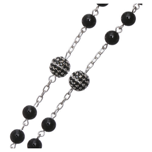 Rosary in 925 sterling silver decorated with zircons with 6 mm onyx beads, a medal and a pater 3