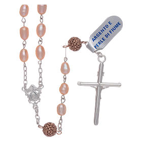 Sterling silver rosary with oval freshwater pearl beads, 4mm