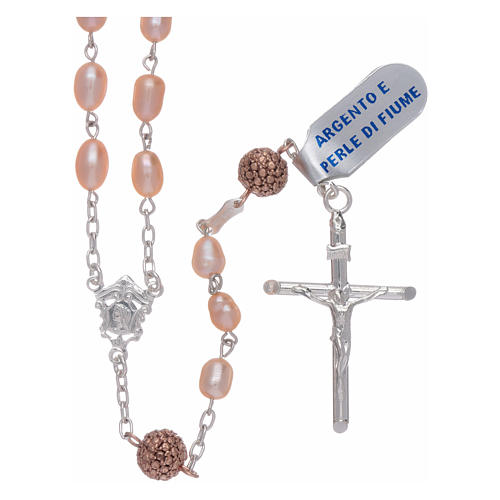 Sterling silver rosary with oval freshwater pearl beads, 4mm 1