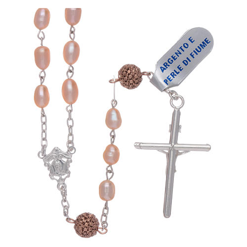Sterling silver rosary with oval freshwater pearl beads, 4mm 2