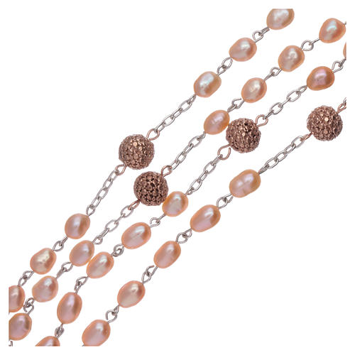 Chapelet perles eau douce 4 mm ovales avec pater argent 925 rosé 3
