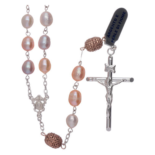 Sterling silver rosary made with oval freshwater pearl beads, 7mm 1