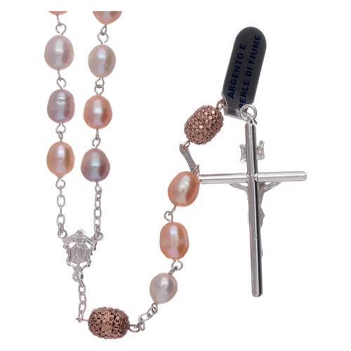 Sterling silver rosary made with oval freshwater pearl beads, 7mm 2