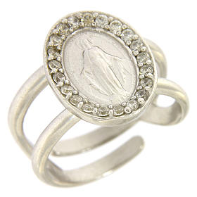 Miraculous Medal ring in sterling silver with transparent zircons