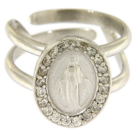Miraculous Medal ring in sterling silver with transparent zircons