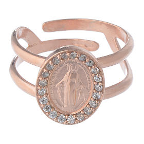 Miraculous Medal ring in pink 925 silver with transparent zircons