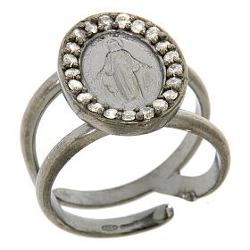 Anello argento 925 color nero Madonna Miracolosa con zirconi bianchi