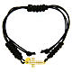 Bracelet corde noire croix argent 925 doré et zircons blancs s1