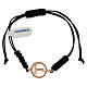 Bracciale argento 925 color rosé medaglietta croce Tau traforata con zircone neri e cordino nero s2