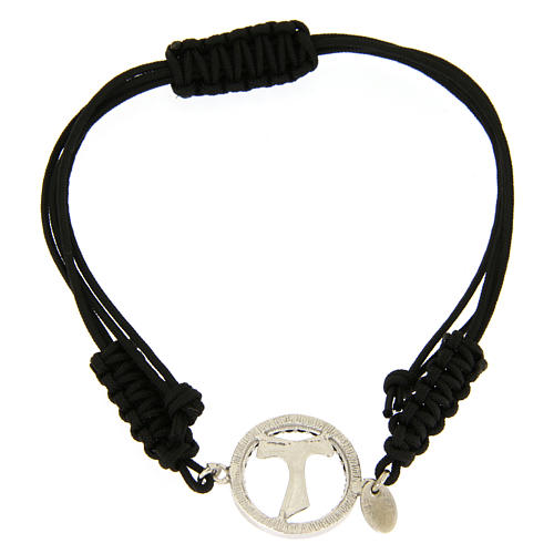 Tau cross cord bracelet in sterling silver with black zircons 2