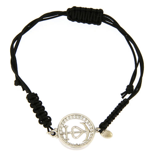 Bracelet médaille ajourée symbole foi espoir charité argent 925 avec zircons blancs sur corde noire 1
