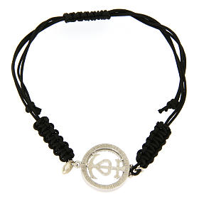 Bracciale medaglia traforata fede speranza carità arg. 925 zirc. bianchi corda nera
