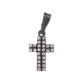Pendentif croix argent 925 noir et zircons blancs