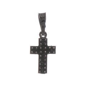 Pendentif croix argent 925 noir et zircons blancs