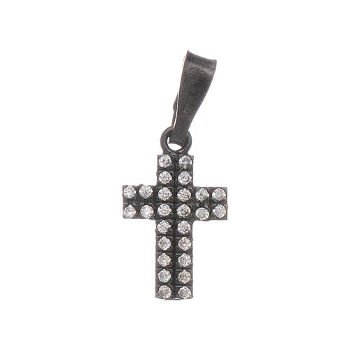 Pingente cruz prata 925 preta e zircões brancos 1