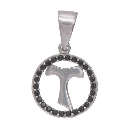 Tau cross pendant in 925 sterling silver with black zircons 1
