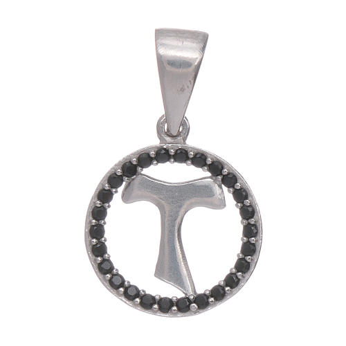 Ciondolo Tau traforato argento 925 e zirconi neri 1