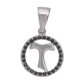 Tau cross pendant in 925 sterling silver with black zircons