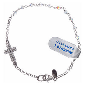 Pulseiras de Prata e Ouro: Pulseira prata cruz zircões brancos contas cristal 2 mm