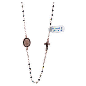 Our Lady of Miracles necklace with cross made of 925 sterling silver finished in rosè and zircons