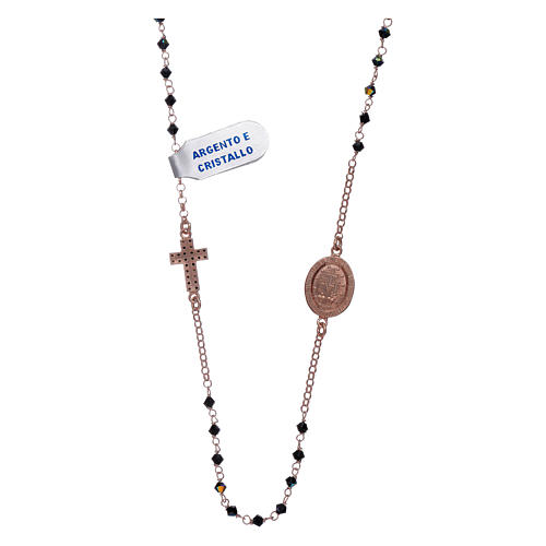 Our Lady of Miracles necklace with cross made of 925 sterling silver finished in rosè and zircons 2