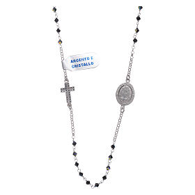 Our Lady of Miracles necklace with medal and cross in silver and black zircons