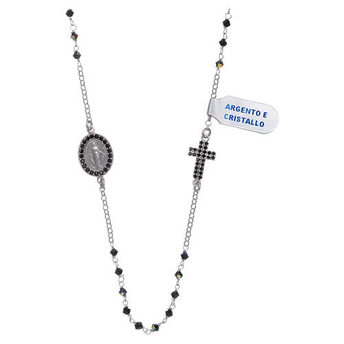 Our Lady of Miracles necklace with medal and cross in silver and black zircons 1