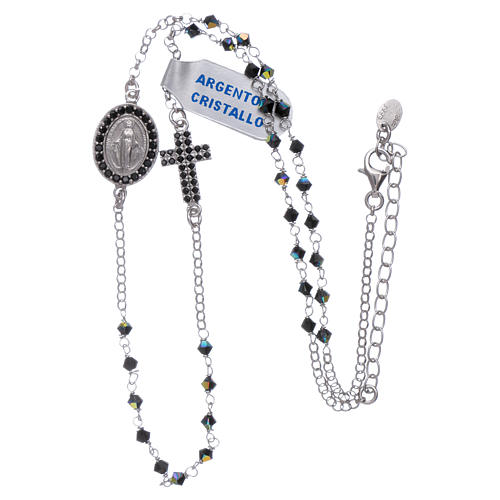 Our Lady of Miracles necklace with medal and cross in silver and black zircons 3