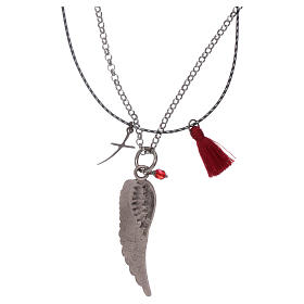 Necklace angel's wing with chain and cord red