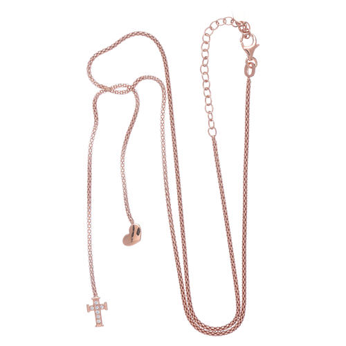 AMEN necklace in 925 sterling silver finished in rosè with hug, hearts and cross decorated with white zircons 3