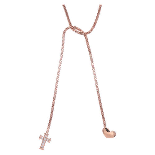 Collana AMEN argento 925 rosè abbraccio cuore e croce zirconi bianchi 1