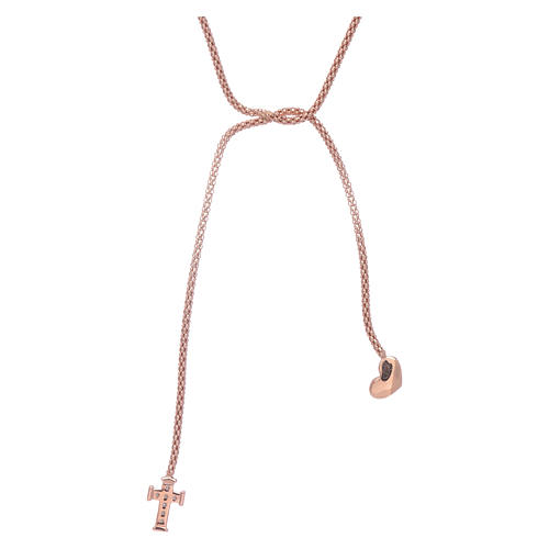 Collana AMEN argento 925 rosè abbraccio cuore e croce zirconi bianchi 2
