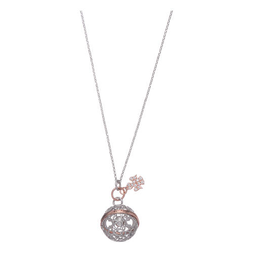 AMEN necklace in 925 sterling silver finished in rosè with white zircons 1