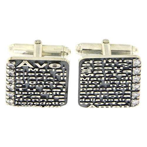 AMEN cufflinks with Hail Mary prayer ITA, 925 sterling silver and zircons 1