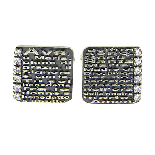 Botões de punho Ave Maria AMEN prata 925 e zircões 2