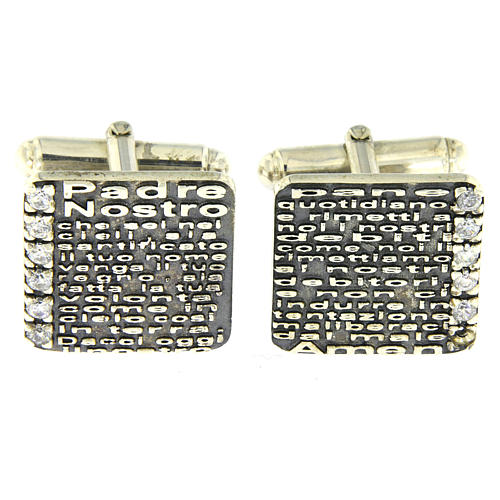 Our Father prayer AMEN cufflinks, 925 sterling silver and zircons 1