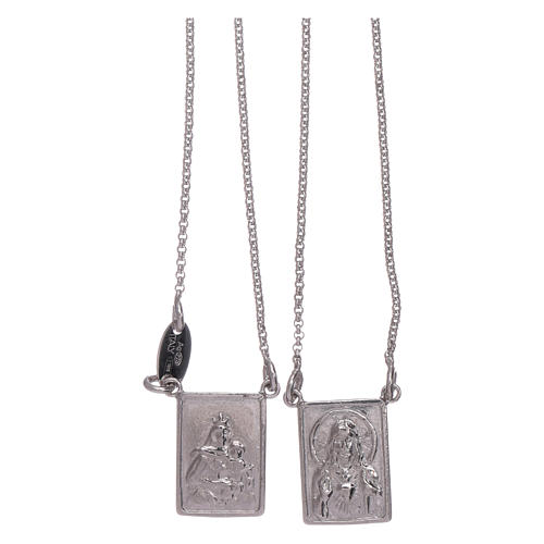 Bachelor necklace in 925 sterling silver finished in rhodium with Our Lady and Jesus medal 1